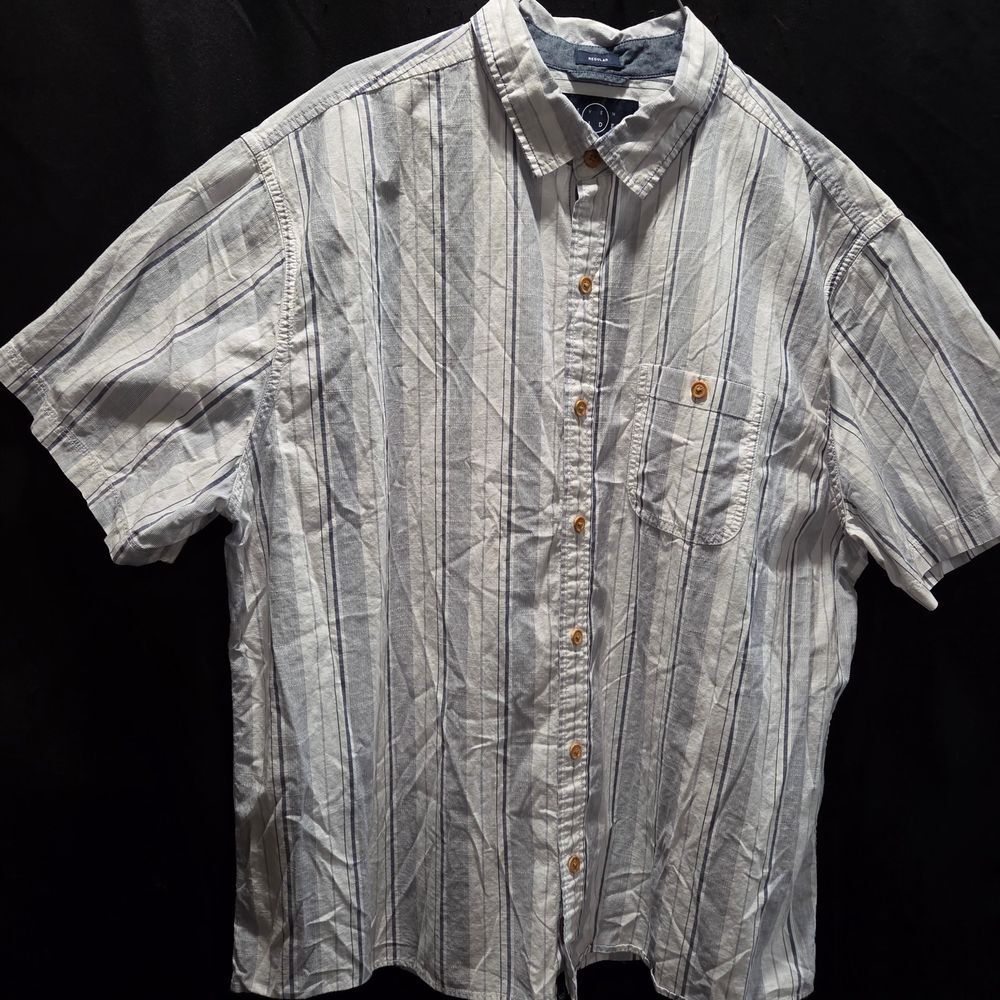Even Tide Mens Coastal Vertical Stripe SS Button Down Cotton Summer Shirt Sz 2XL